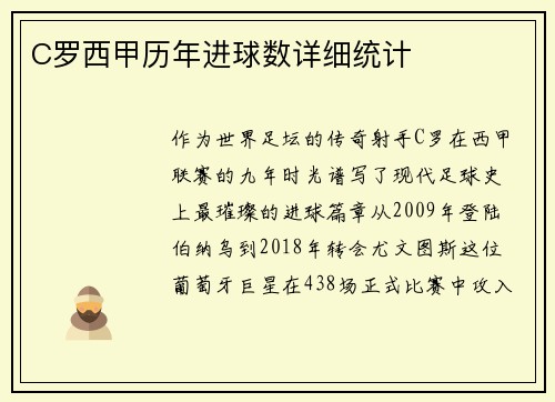 C罗西甲历年进球数详细统计