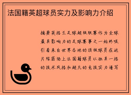 法国籍英超球员实力及影响力介绍