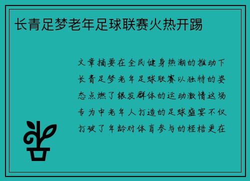 长青足梦老年足球联赛火热开踢